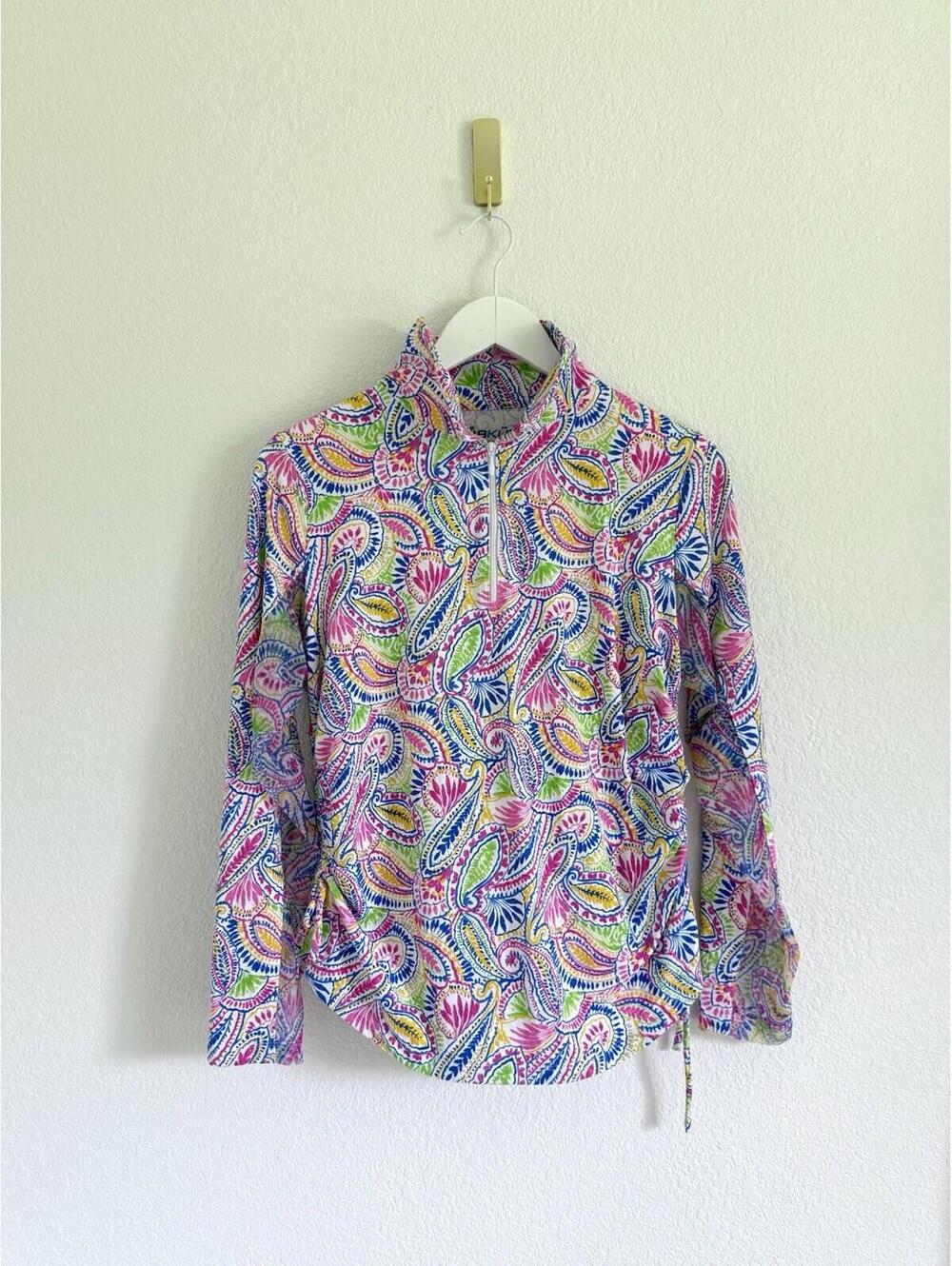 IBKUL Golf Tennis 1/4 Zip Sz L Multicolor Activewear Maddie Watermelon Top
